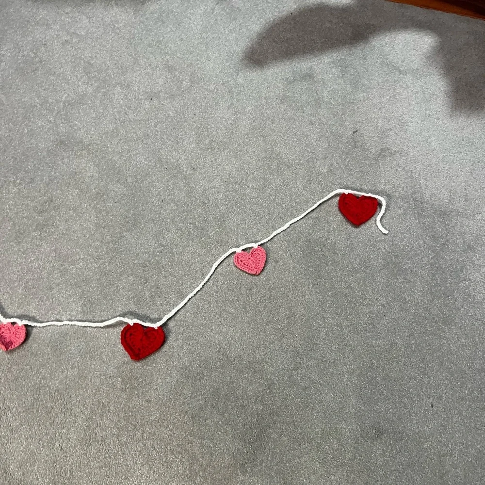 Hand Crocheted Pink & Red Heart Valentines Garland Decor